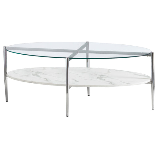 Cadee Round Glass Top Coffee Table White and Chrome - U&U Home Budget Furniture (Carteret, NJ)