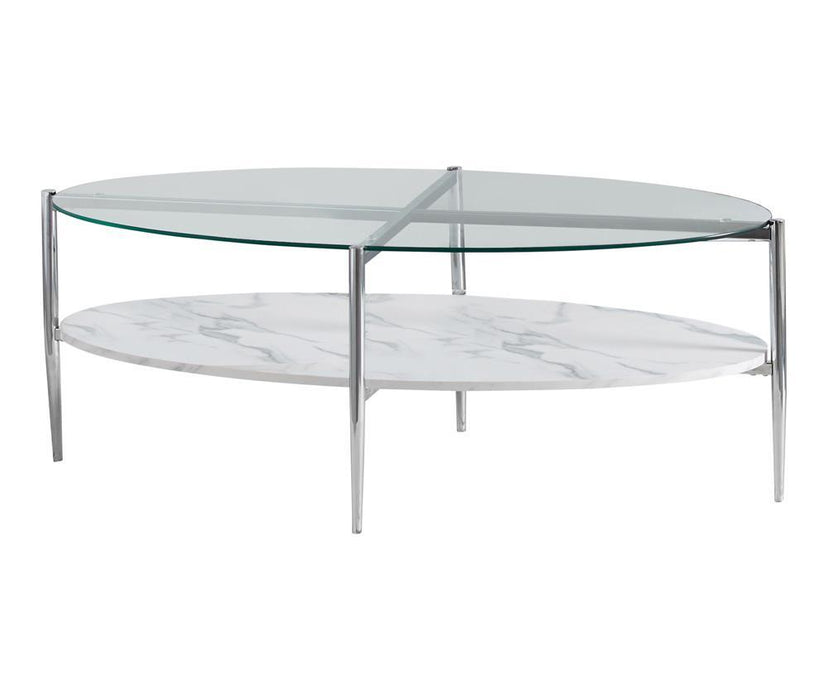 Cadee Round Glass Top Coffee Table White and Chrome - U&U Home Budget Furniture (Carteret, NJ)