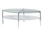 Cadee Round Glass Top Coffee Table White and Chrome - U&U Home Budget Furniture (Carteret, NJ)