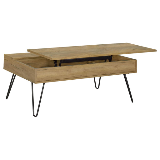 Fanning Lift Top Storage Coffee Table Golden Oak and Black - U&U Home Budget Furniture (Carteret, NJ)