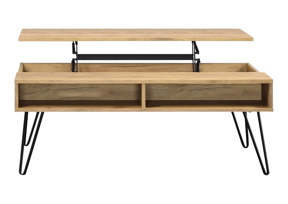 Fanning Lift Top Storage Coffee Table Golden Oak and Black - U&U Home Budget Furniture (Carteret, NJ)