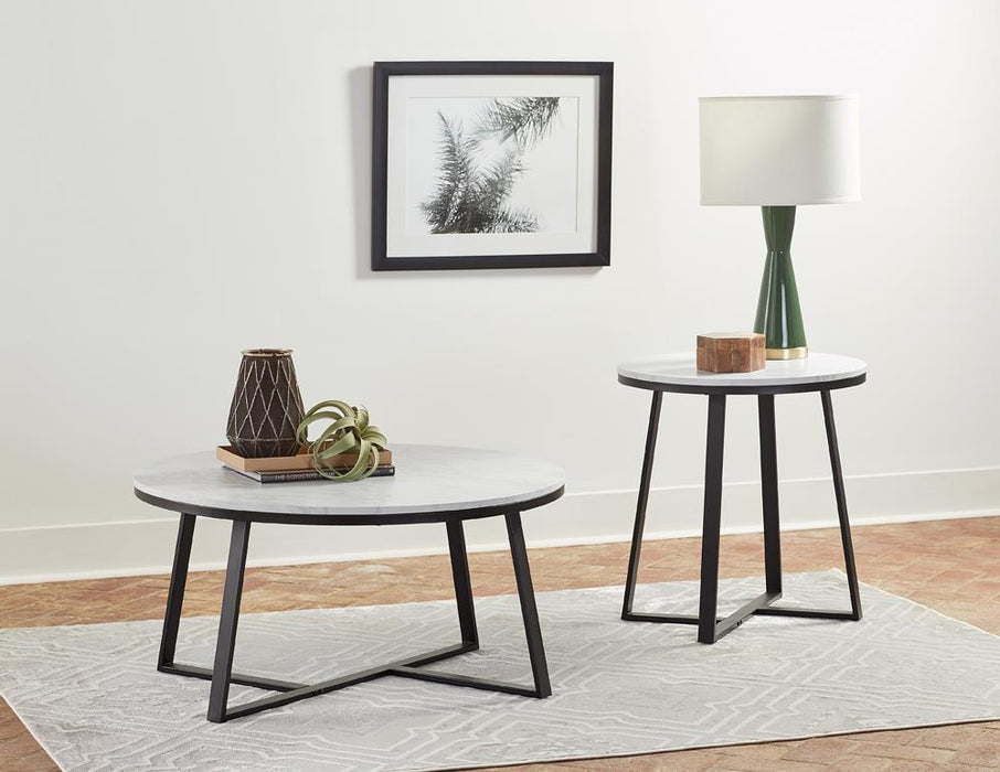 Hugo Round Coffee Table White and Matte Black - U&U Home Budget Furniture (Carteret, NJ)