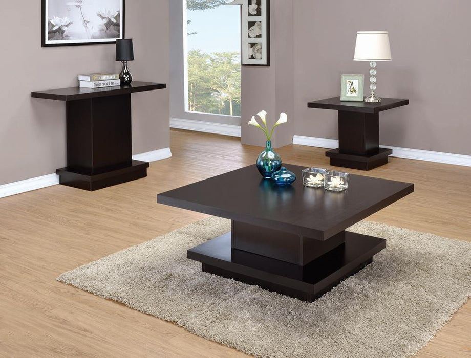 Reston Pedestal Square Coffee Table Cappuccino - U&U Home Budget Furniture (Carteret, NJ)