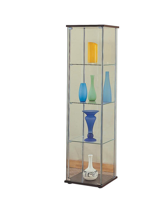 Bellatrix Rectangular 4-shelf Curio Cabinet Cappuccino and Clear - U&U Home Budget Furniture (Carteret, NJ)