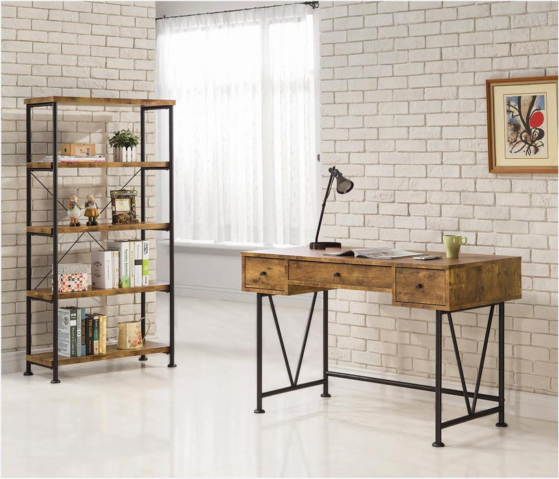 Analiese 3-drawer Writing Desk Antique Nutmeg and Black - U&U Home Budget Furniture (Carteret, NJ)