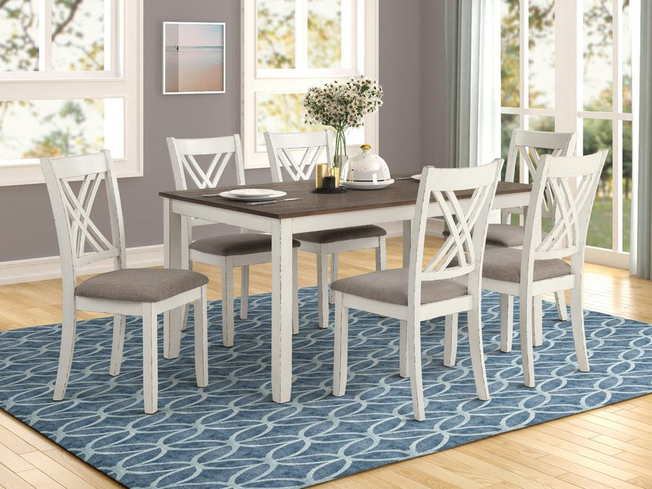 Fortress 7-piece Dining Set Chestnut and Vintage White - U&U Home Budget Furniture (Carteret, NJ)