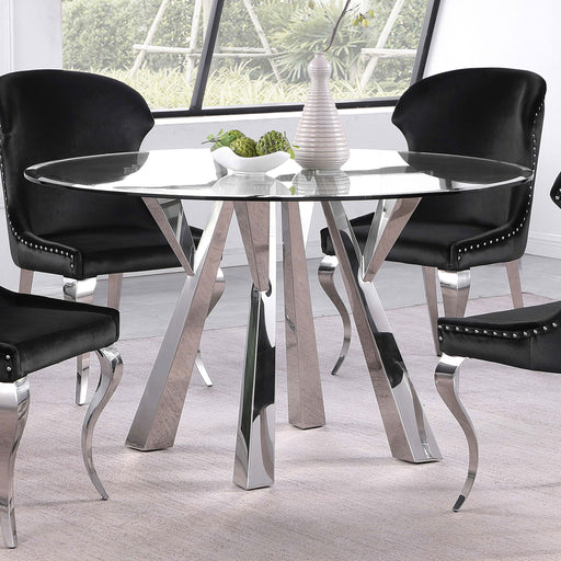Alaia Round Glass Top Dining Table Clear and Chrome - U&U Home Budget Furniture (Carteret, NJ)