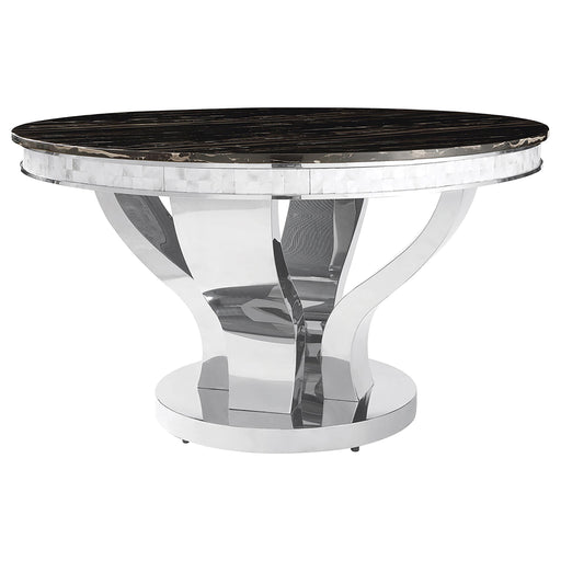 Anchorage Round Dining Table Chrome and Black - U&U Home Budget Furniture (Carteret, NJ)