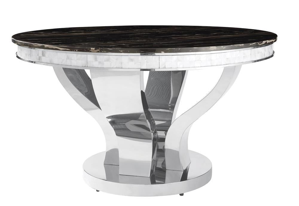 Anchorage Round Dining Table Chrome and Black - U&U Home Budget Furniture (Carteret, NJ)