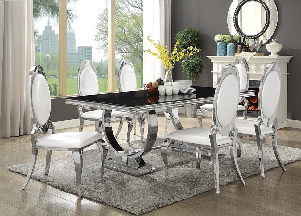Antoine Rectangular Dining Table Chrome and Black - U&U Home Budget Furniture (Carteret, NJ)