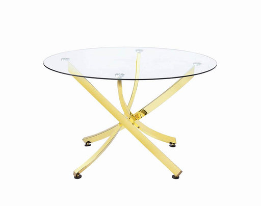Beckham Round Dining Table Brass and Clear - U&U Home Budget Furniture (Carteret, NJ)