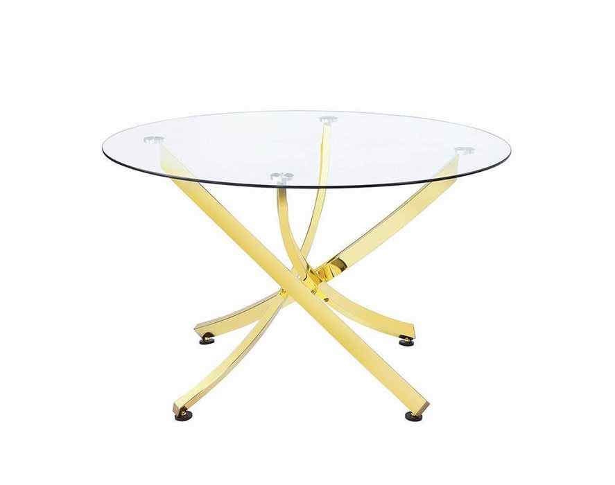 Beckham Round Dining Table Brass and Clear - U&U Home Budget Furniture (Carteret, NJ)