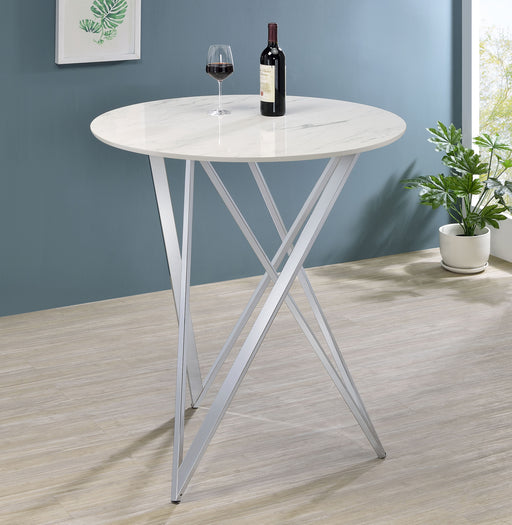 Bexter Faux Marble Round Top Bar Table White and Chrome - U&U Home Budget Furniture (Carteret, NJ)