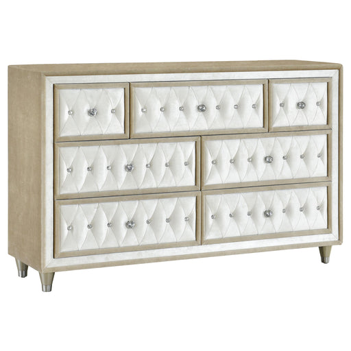 Antonella 7-drawer Upholstered Dresser Ivory and Camel - U&U Home Budget Furniture (Carteret, NJ)
