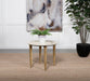 Aldis Round Marble Top End Table White and Natural - U&U Home Budget Furniture (Carteret, NJ)