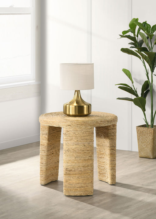 Artina Woven Rattan Round End Table Natural Brown - U&U Home Budget Furniture (Carteret, NJ)