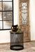 Aurora Round Accent Table with Drum Base Natural and Black - U&U Home Budget Furniture (Carteret, NJ)