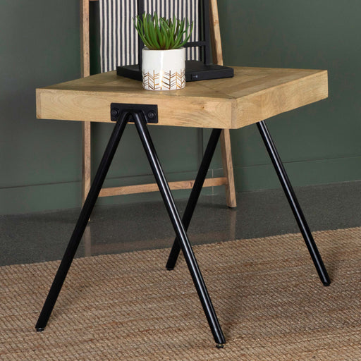 Avery Square End Table with Metal Legs Natural and Black - U&U Home Budget Furniture (Carteret, NJ)