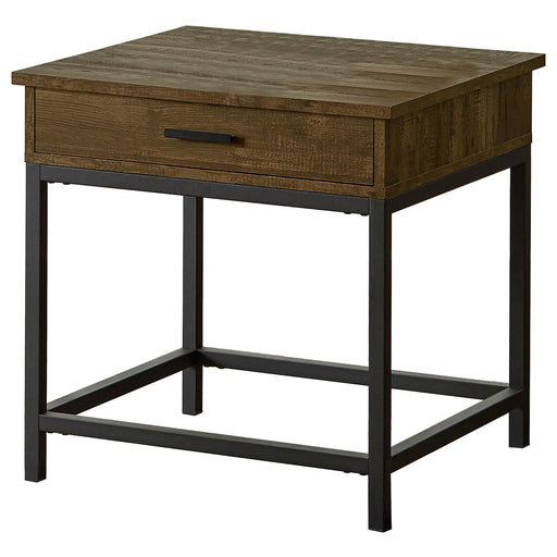 Byers Square 1-drawer End Table Brown Oak and Sandy Black - U&U Home Budget Furniture (Carteret, NJ)