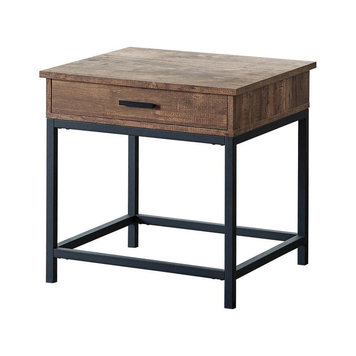 Byers Square 1-drawer End Table Brown Oak and Sandy Black - U&U Home Budget Furniture (Carteret, NJ)