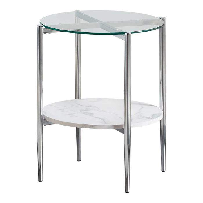 Cadee Round Glass Top End Table Clear and Chrome - U&U Home Budget Furniture (Carteret, NJ)