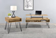 Fanning Square End Table with Open Compartment Golden Oak and Black - U&U Home Budget Furniture (Carteret, NJ)