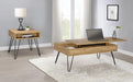 Fanning Square End Table with Open Compartment Golden Oak and Black - U&U Home Budget Furniture (Carteret, NJ)