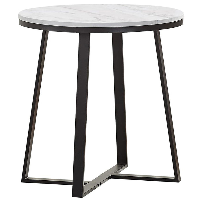 Hugo Metal Base Round End Table White and Matte Black - U&U Home Budget Furniture (Carteret, NJ)