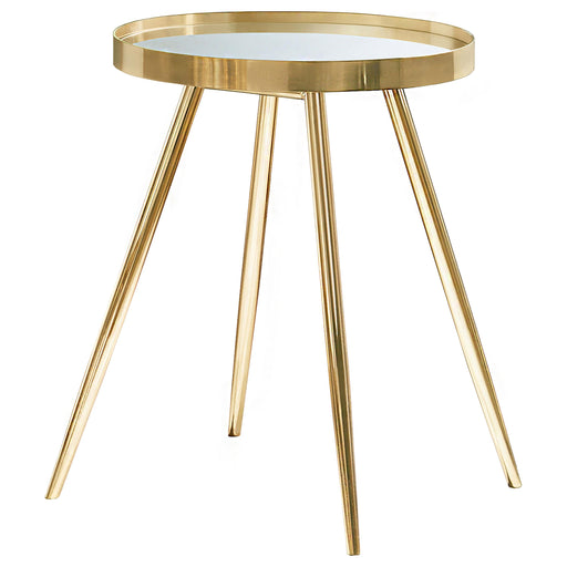 Kaelyn Round Mirror Top End Table Gold - U&U Home Budget Furniture (Carteret, NJ)
