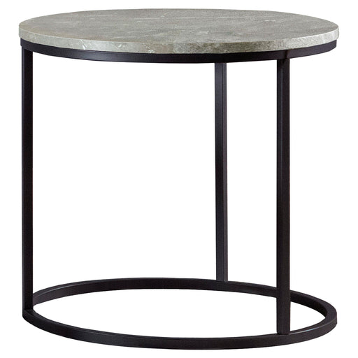 Lainey Faux Marble Round Top End Table Grey and Gunmetal - U&U Home Budget Furniture (Carteret, NJ)