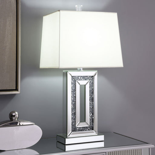 Ayelet Table Lamp with Square Shade White and Mirror - U&U Home Budget Furniture (Carteret, NJ)