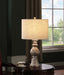 Brie Drum Shade Table Lamp Oatmeal and Antique Gold - U&U Home Budget Furniture (Carteret, NJ)