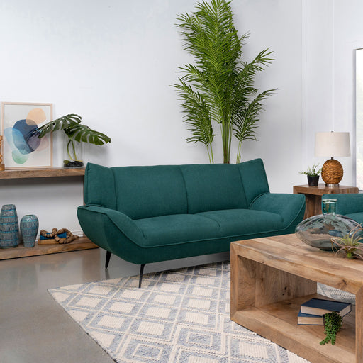 Acton Upholstered Flared Arm Loveseat Teal Blue - U&U Home Budget Furniture (Carteret, NJ)