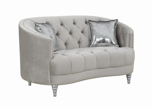 Avonlea Sloped Arm Tufted Loveseat Grey - U&U Home Budget Furniture (Carteret, NJ)