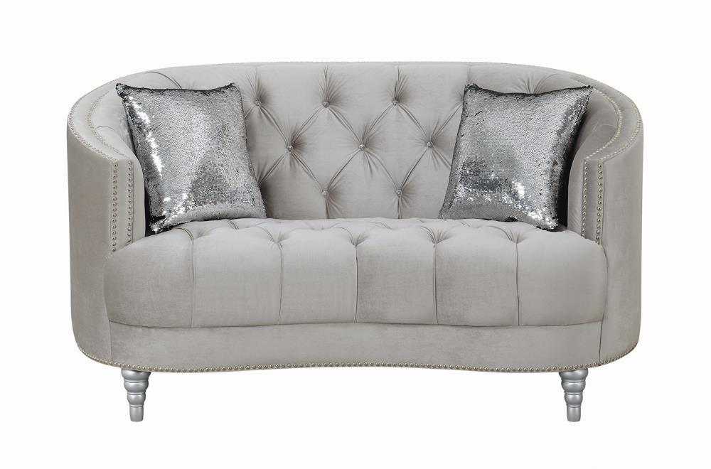 Avonlea Sloped Arm Tufted Loveseat Grey - U&U Home Budget Furniture (Carteret, NJ)