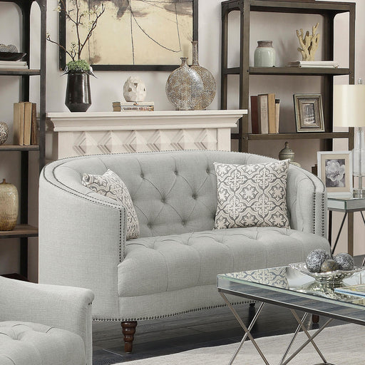 Avonlea Sloped Arm Upholstered Loveseat Trim Grey - U&U Home Budget Furniture (Carteret, NJ)