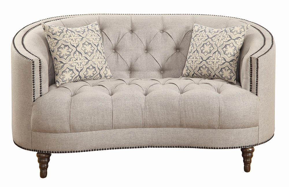 Avonlea Sloped Arm Upholstered Loveseat Trim Grey - U&U Home Budget Furniture (Carteret, NJ)