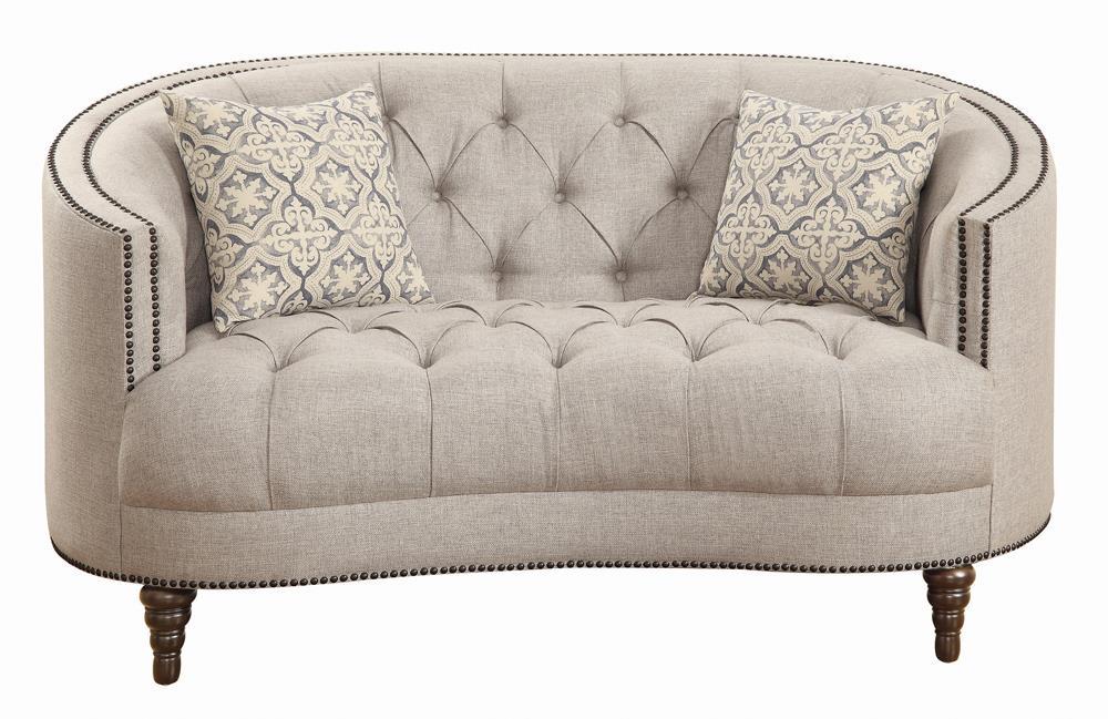 Avonlea Sloped Arm Upholstered Loveseat Trim Grey - U&U Home Budget Furniture (Carteret, NJ)