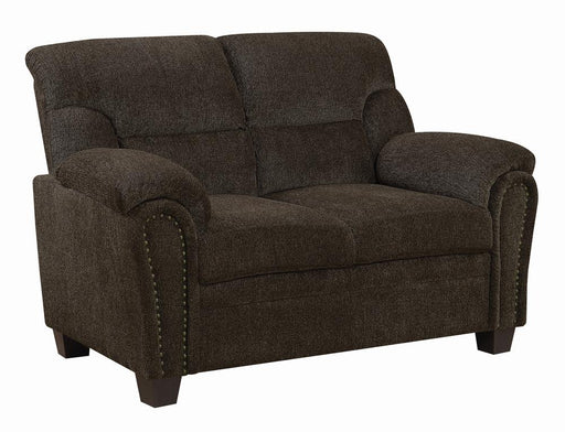 Clementine Upholstered Loveseat with Nailhead Trim Brown - U&U Home Budget Furniture (Carteret, NJ)
