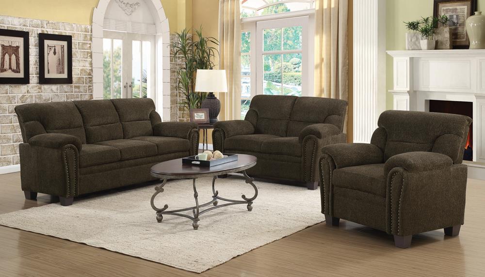 Clementine Upholstered Loveseat with Nailhead Trim Brown - U&U Home Budget Furniture (Carteret, NJ)