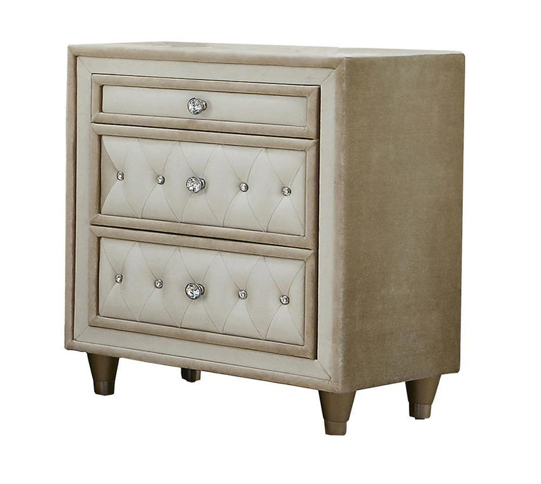 Antonella 3-drawer Upholstered Nightstand Ivory and Camel - U&U Home Budget Furniture (Carteret, NJ)
