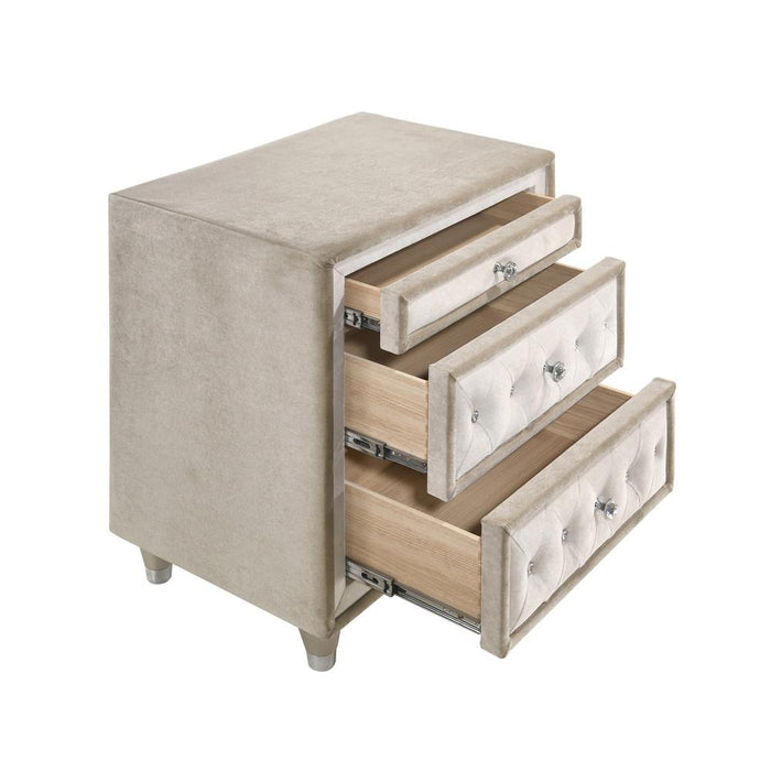Antonella 3-drawer Upholstered Nightstand Ivory and Camel - U&U Home Budget Furniture (Carteret, NJ)