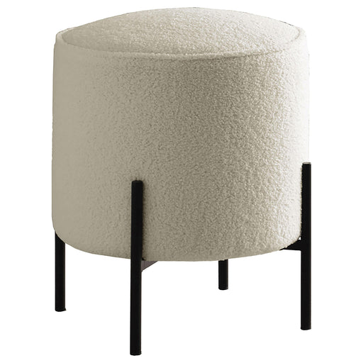 Basye Round Upholstered Ottoman Beige and Matte Black - U&U Home Budget Furniture (Carteret, NJ)