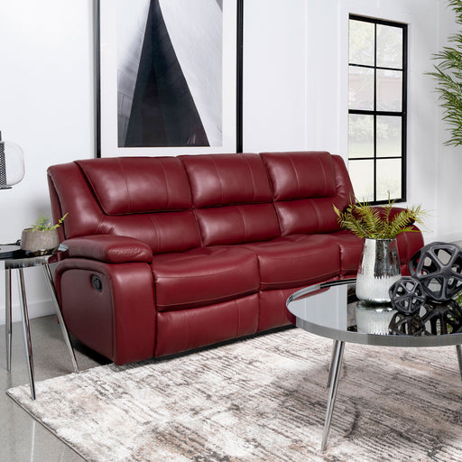Camila Upholstered Motion Reclining Sofa Red Faux Leather - U&U Home Budget Furniture (Carteret, NJ)