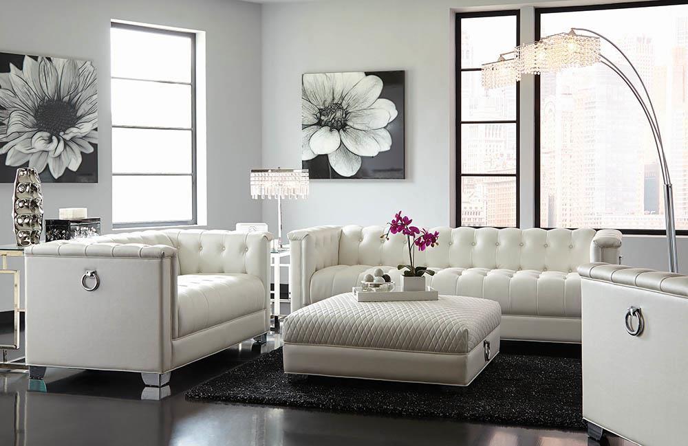 Chaviano Tufted Upholstered Sofa Pearl White - U&U Home Budget Furniture (Carteret, NJ)