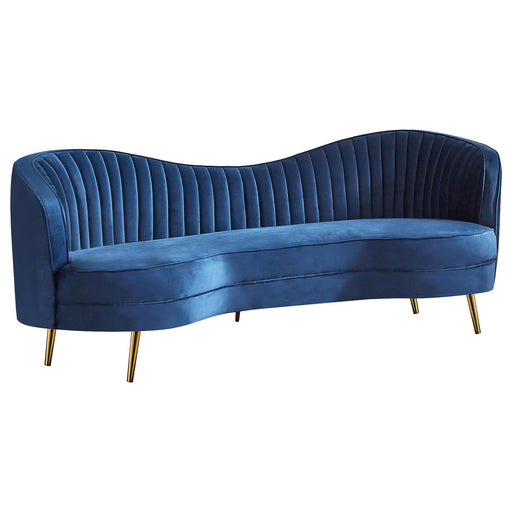 Sophia Upholstered Camel Back Sofa Blue - U&U Home Budget Furniture (Carteret, NJ)