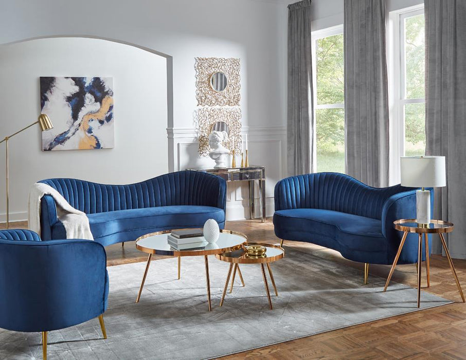 Sophia Upholstered Camel Back Sofa Blue - U&U Home Budget Furniture (Carteret, NJ)