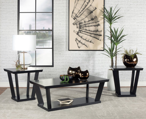 Aminta 3-piece Occasional Set with Open Shelves Black - U&U Home Budget Furniture (Carteret, NJ)