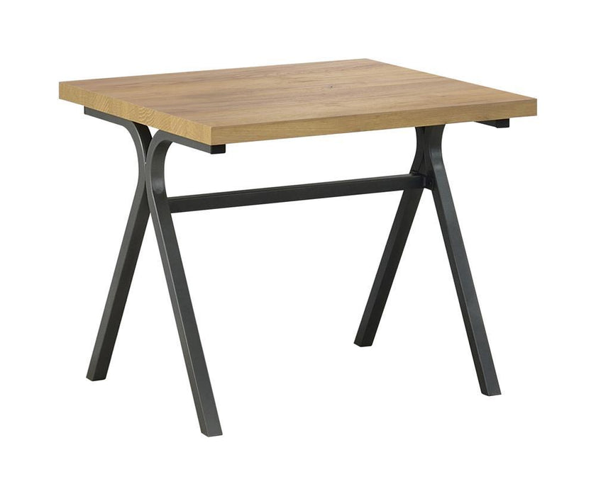 Colmar 3-piece Trestle Occasional Table Set Golden Oak and Gunmetal - U&U Home Budget Furniture (Carteret, NJ)