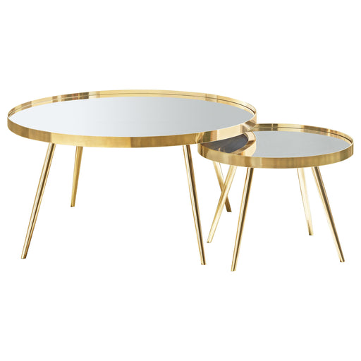 Kaelyn 2-piece Mirror Top Nesting Coffee Table Mirror and Gold - U&U Home Budget Furniture (Carteret, NJ)
